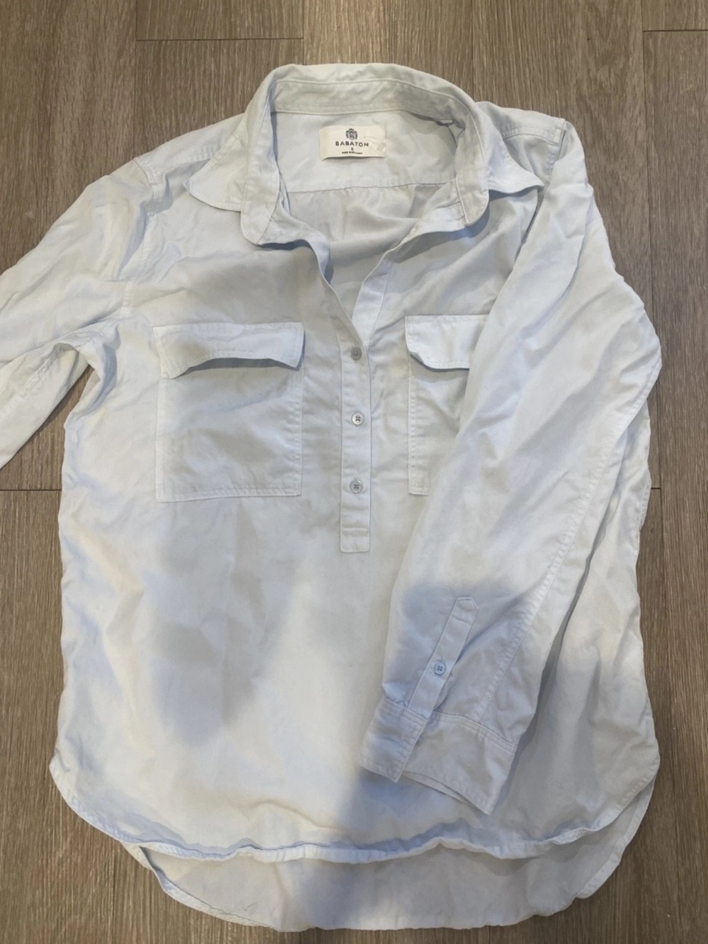 Babaton Aritzia Blue Lyocell Utility Button Down Shirt Pockets Womens Small